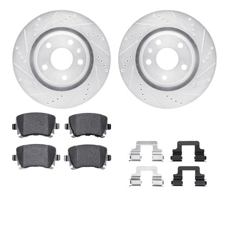 DYNAMIC FRICTION CO 7512-73070, Rotors-Drilled and Slotted-Silver w/ 5000 Advanced Brake Pads incl. Hardware, Zinc Coat 7512-73070